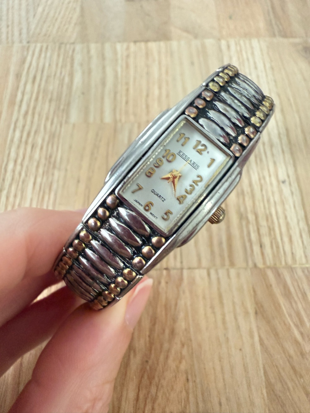 Kessaris ladies two tone cuff bracelet watch NEW BATTERY
